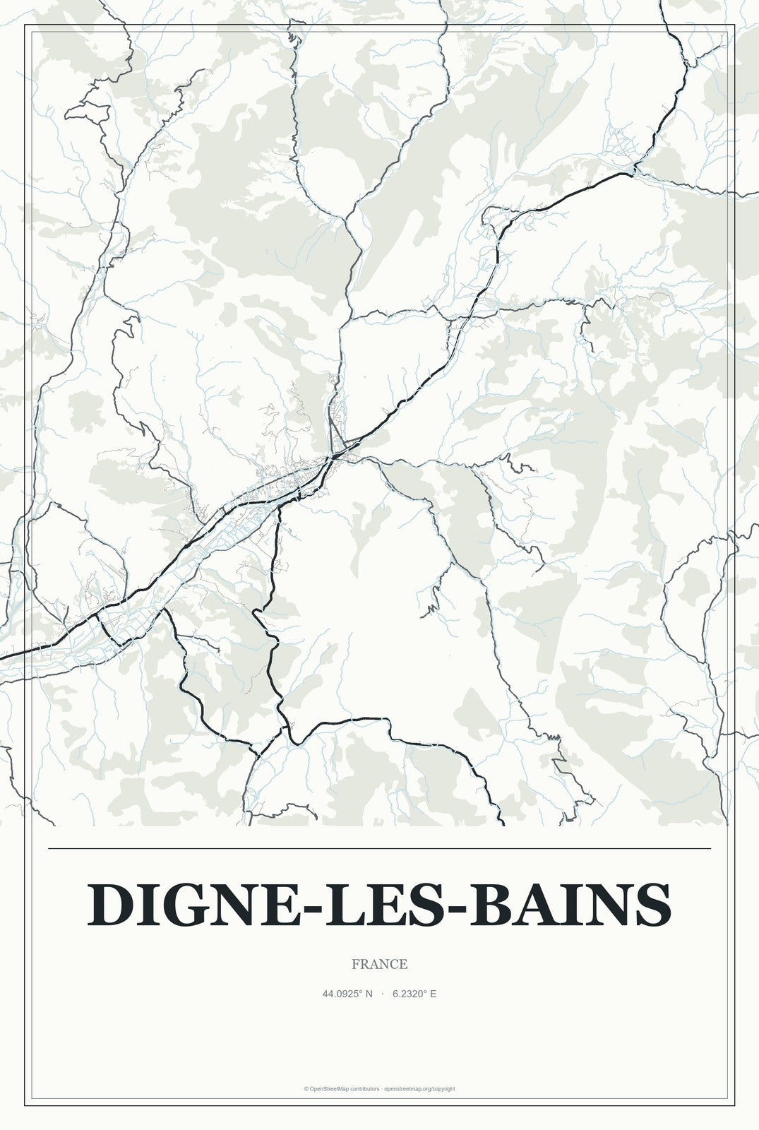 Digne-les-Bains, France City Map Aluminum Sign in Gallery Air style