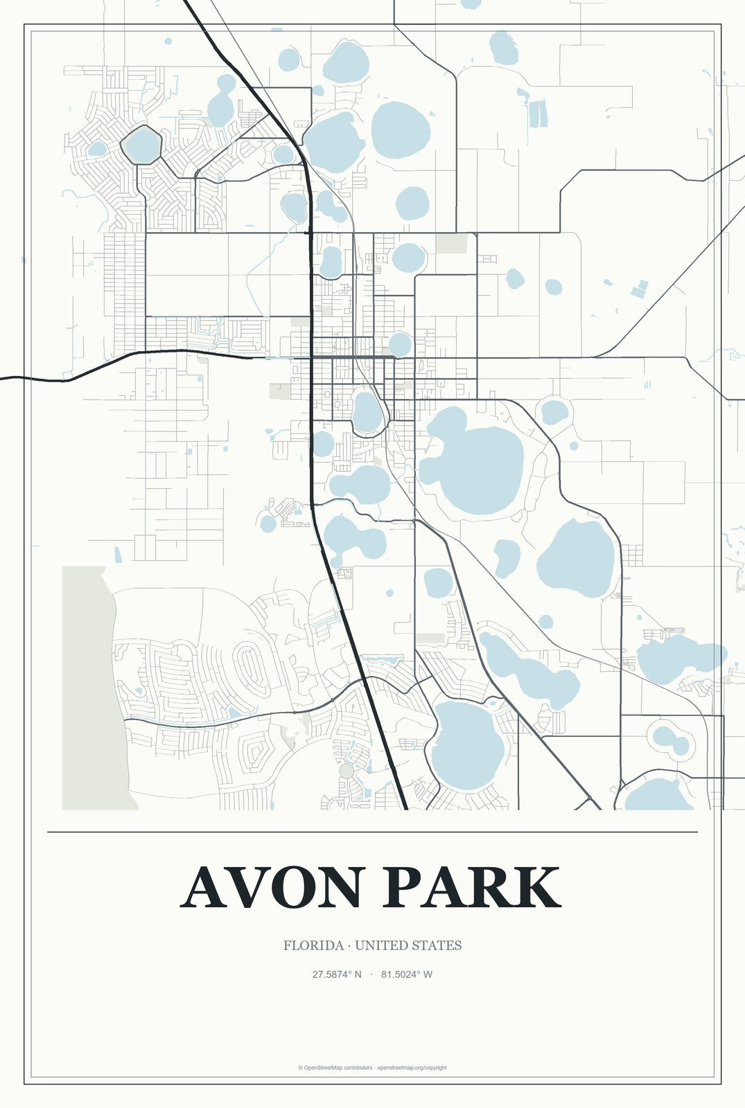 Avon Park, Florida City Map Aluminum Sign in Gallery Air style