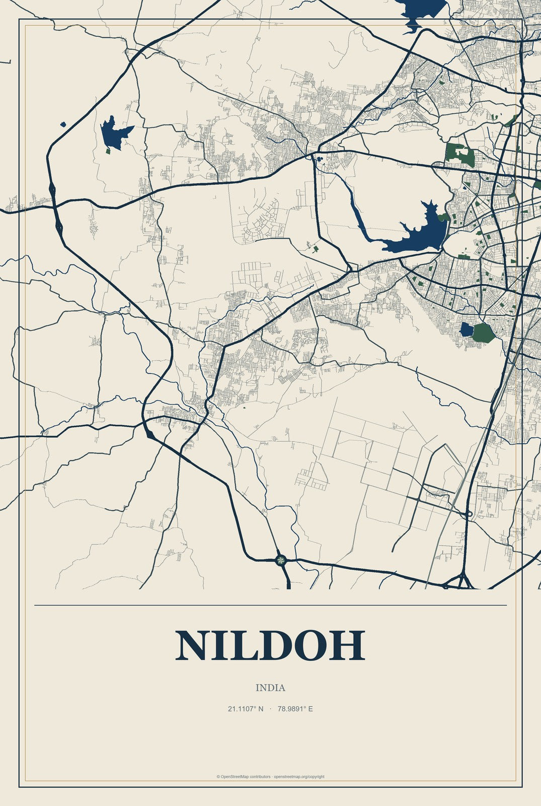 Nildoh, India City Map Aluminum Sign in Coastal Cutout style