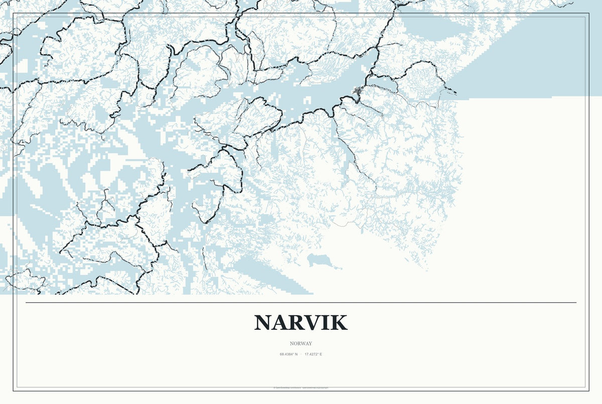 Narvik, Norway City Map Aluminum Sign in Gallery Air style