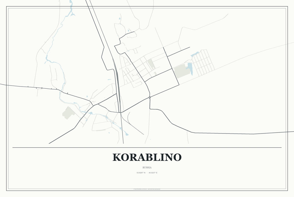 Korablino, Russia City Map Aluminum Sign in Gallery Air style