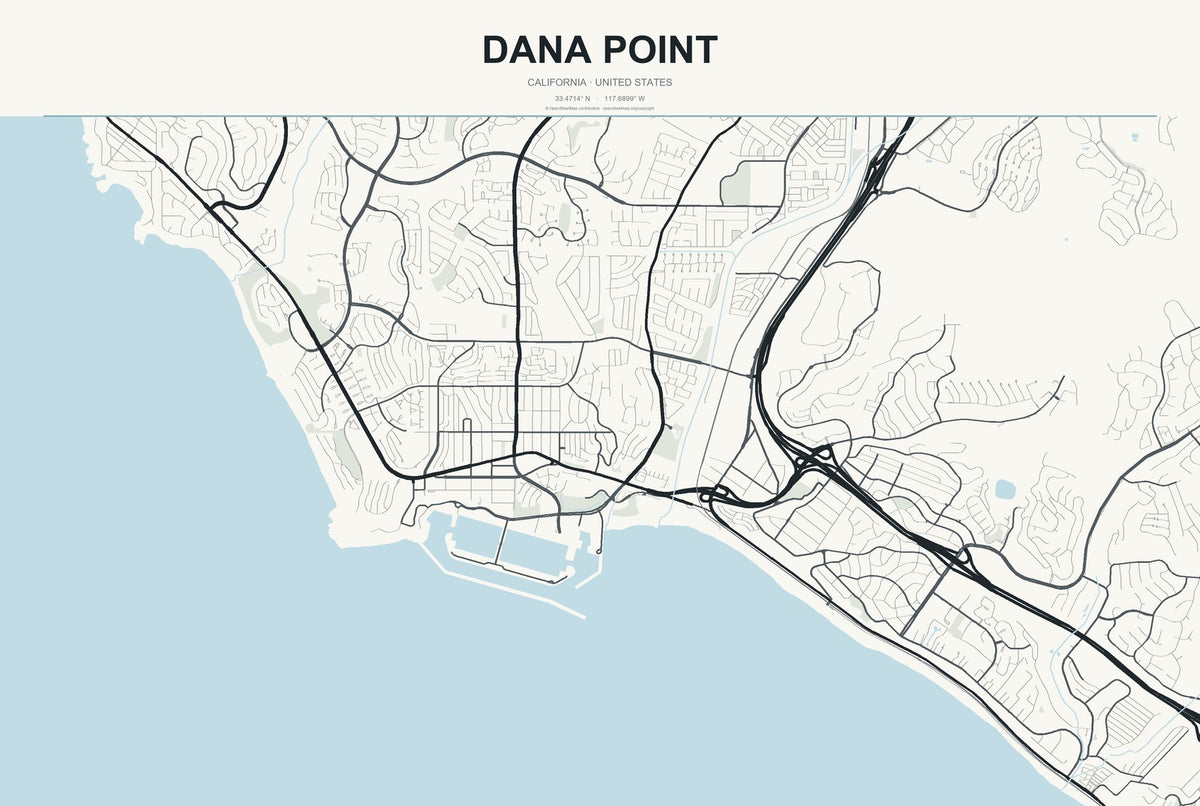 Dana Point, California City Map Aluminum Sign in Headline Atlas style