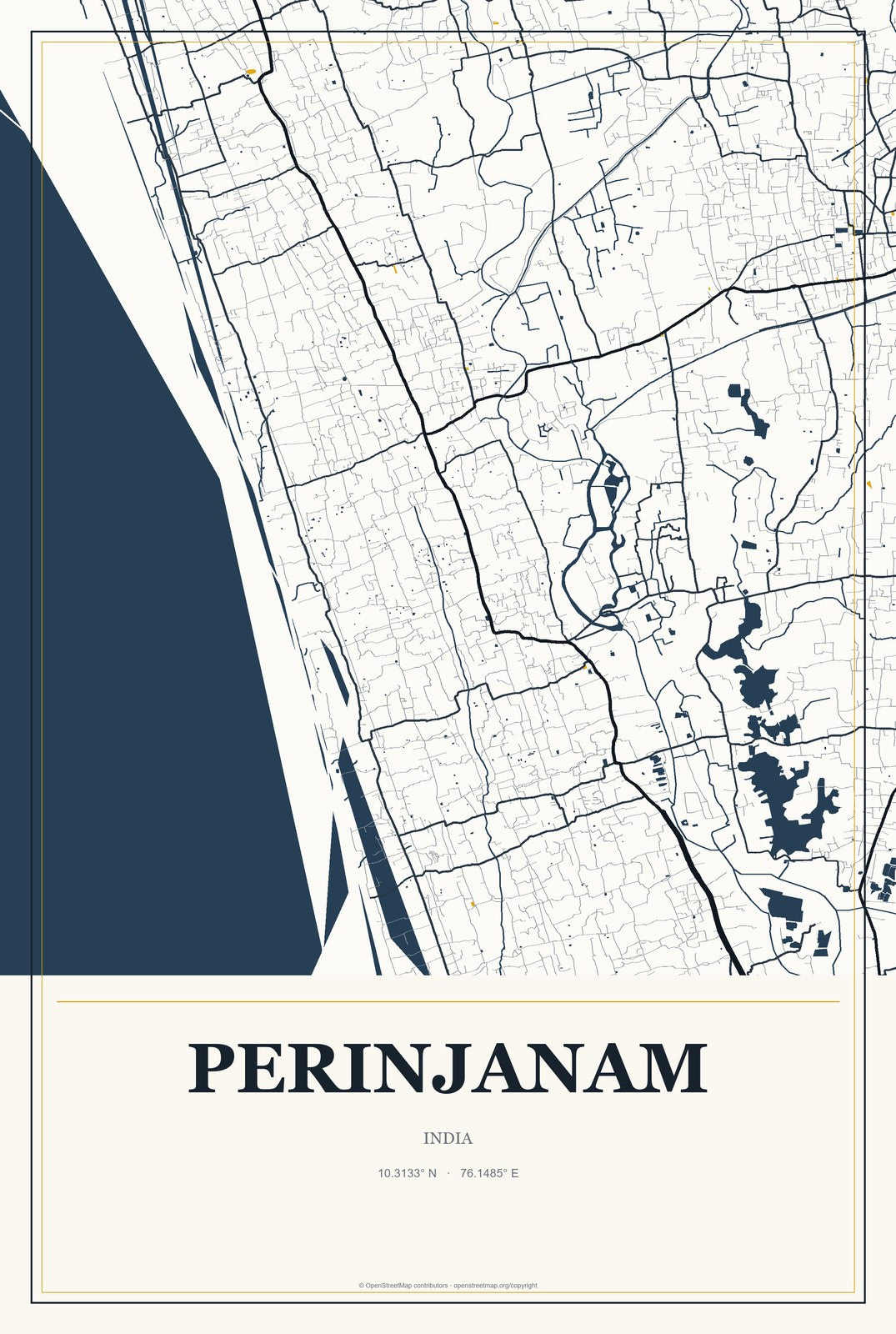Perinjanam, India City Map Aluminum Sign in Citrine Modern style