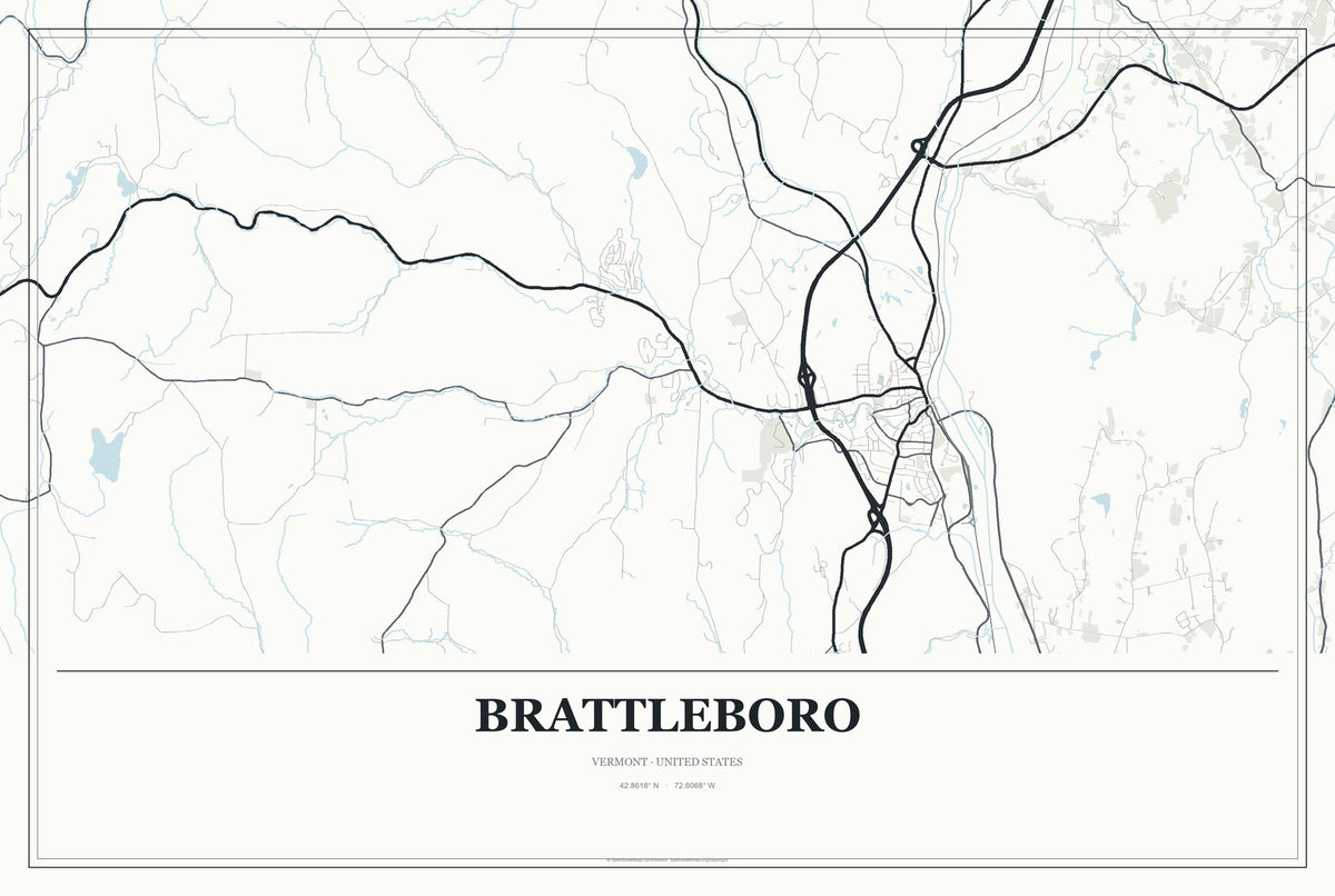 Brattleboro, Vermont City Map Aluminum Sign in Gallery Air style