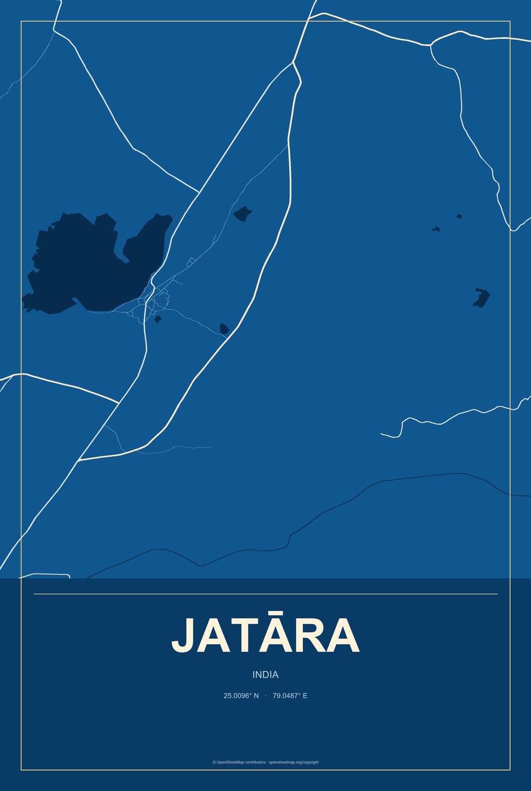 Jatāra, India City Map Aluminum Sign in Harbor Cobalt style