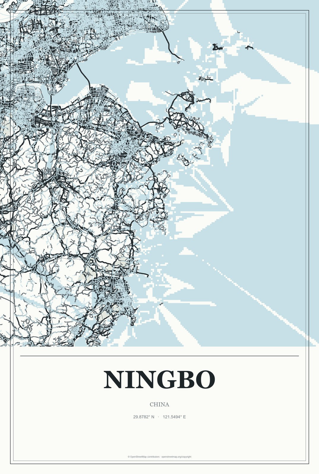 Ningbo, China City Map Aluminum Sign in Gallery Air style