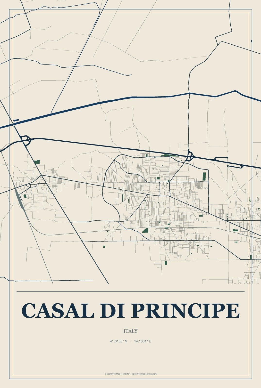 Casal di Principe, Italy City Map Aluminum Sign in Coastal Cutout style