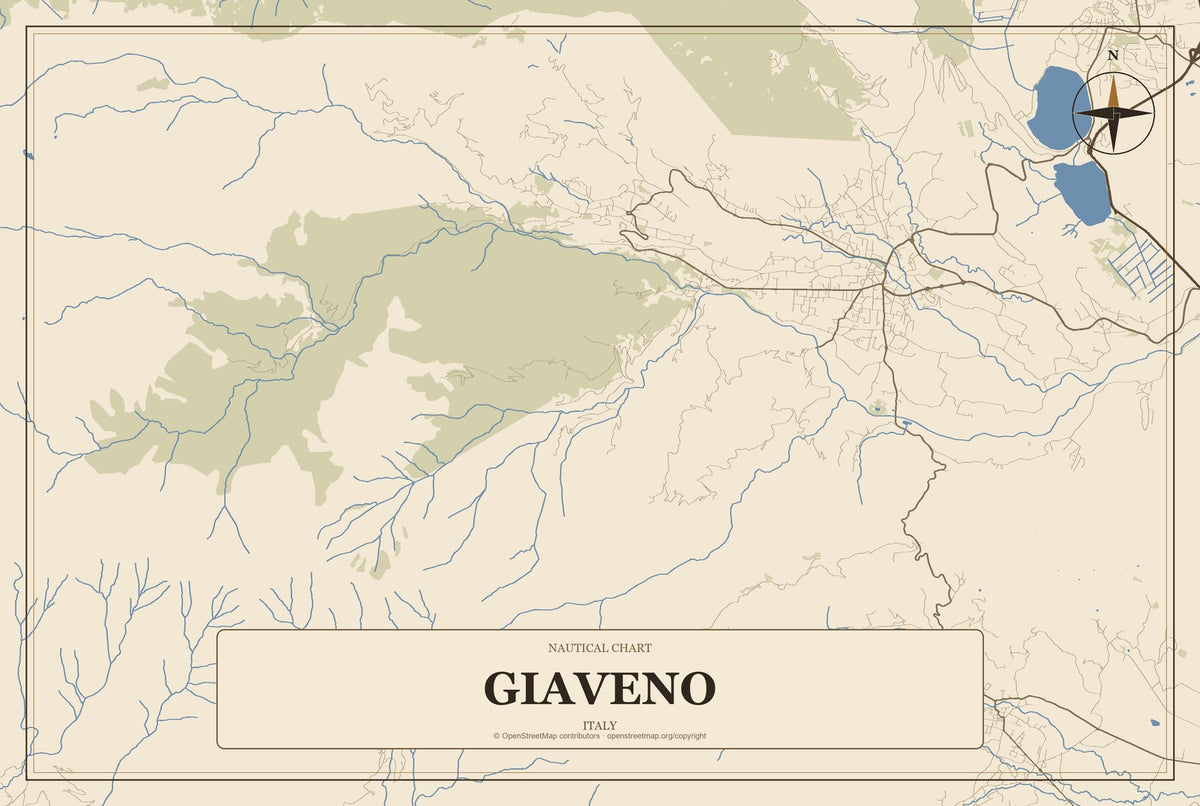 Giaveno, Italy City Map Aluminum Sign in Heritage Nautical style