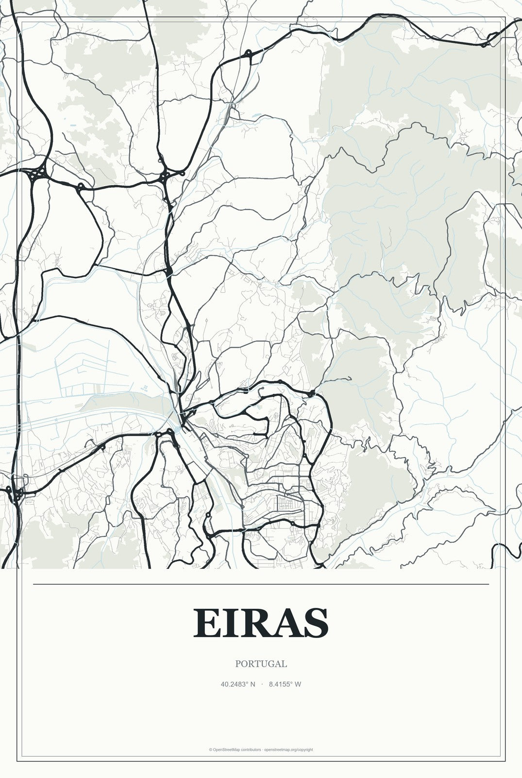 Eiras, Portugal City Map Aluminum Sign in Gallery Air style