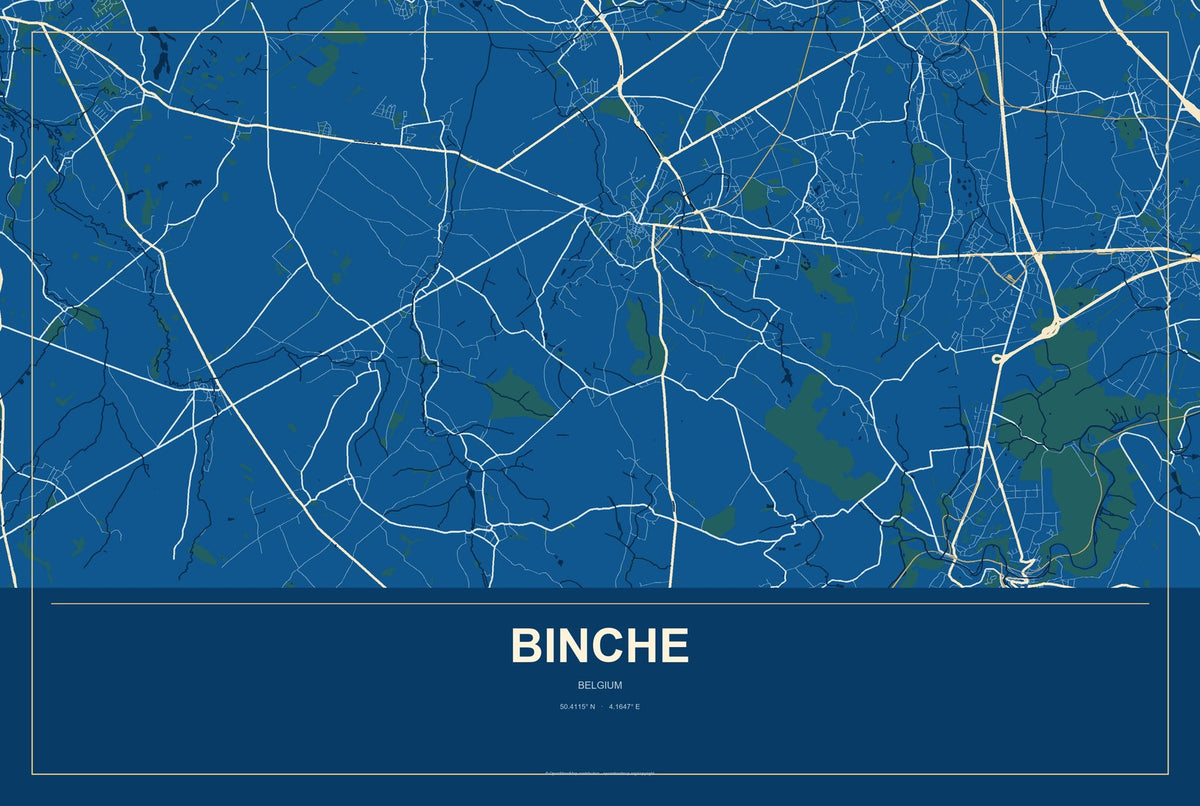 Binche, Belgium City Map Aluminum Sign in Harbor Cobalt style