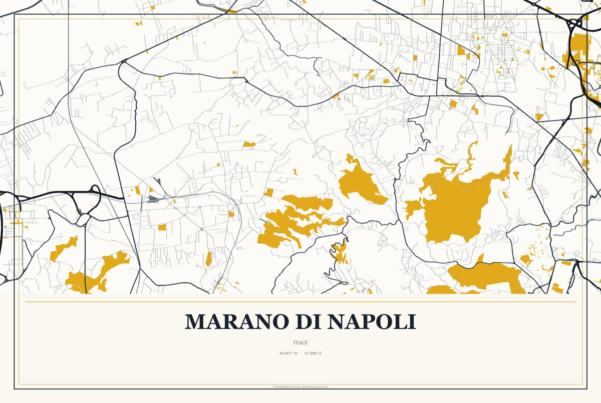 Marano di Napoli, Italy City Map Aluminum Sign in Citrine Modern style