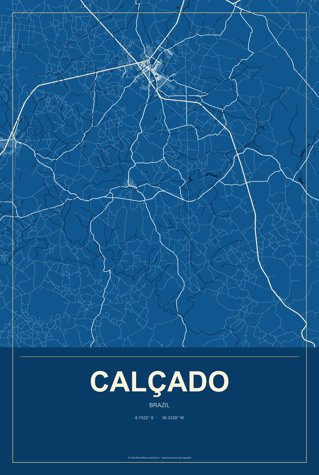 Calçado, Brazil City Map Aluminum Sign in Harbor Cobalt style