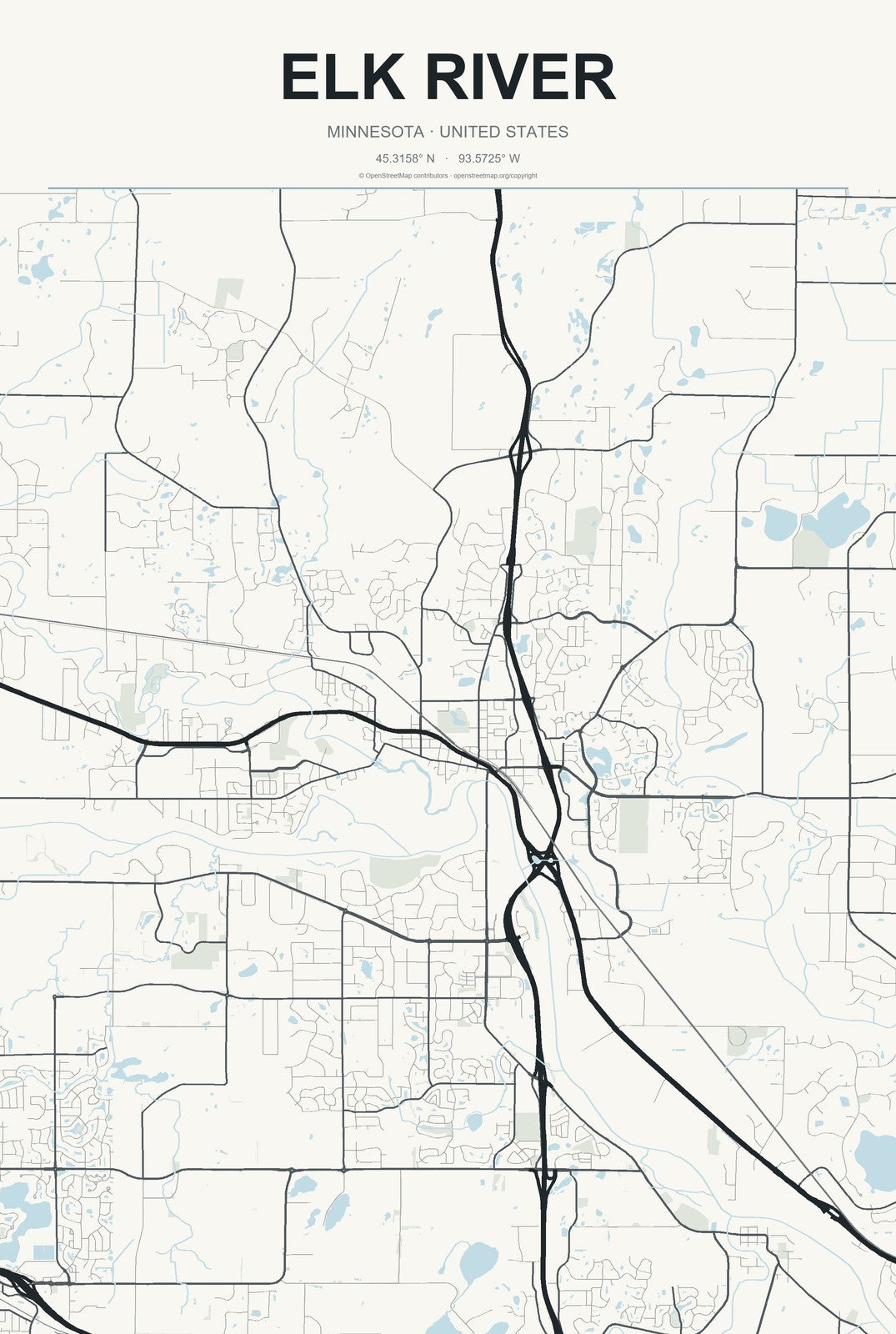 Elk River, Minnesota City Map Aluminum Sign in Headline Atlas style