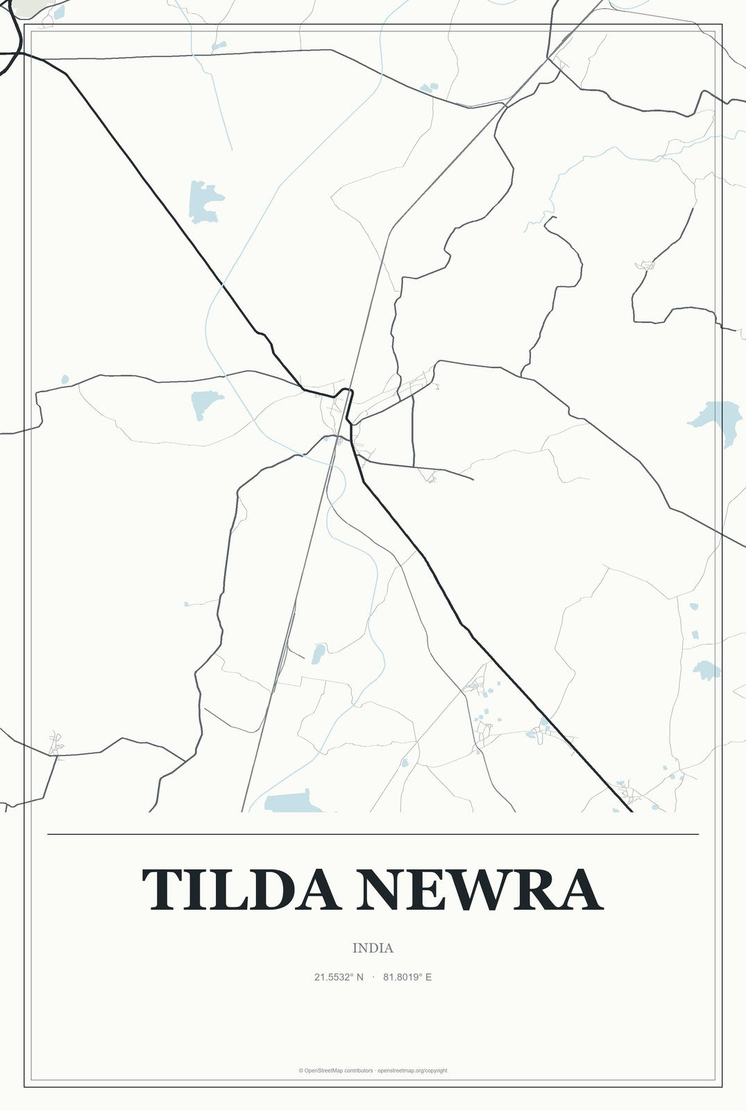 Tilda Newra, India City Map Aluminum Sign in Gallery Air style