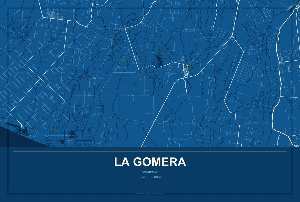 La Gomera, Guatemala City Map Aluminum Sign in Harbor Cobalt style
