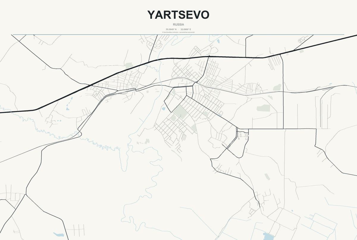 Yartsevo, Russia City Map Aluminum Sign in Headline Atlas style