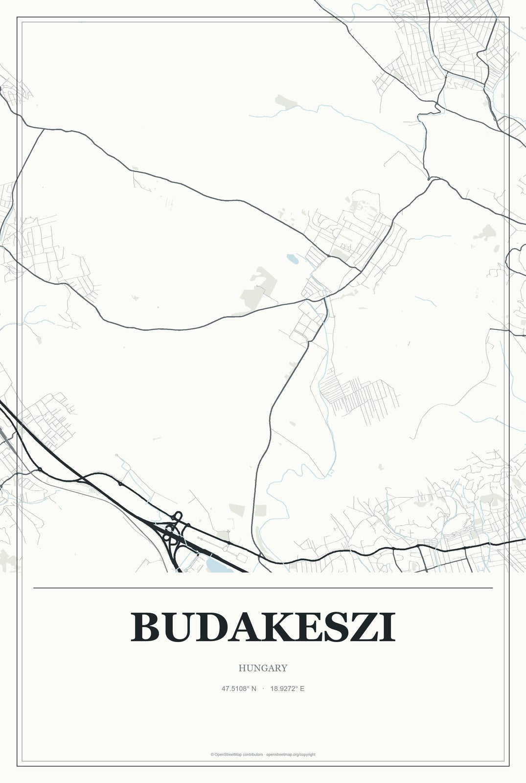 Budakeszi, Hungary City Map Aluminum Sign in Gallery Air style