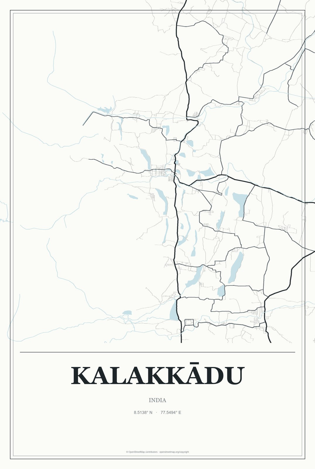 Kalakkādu, India City Map Aluminum Sign in Gallery Air style