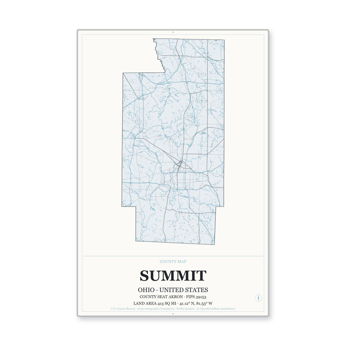 Summit County, Ohio Map Aluminum Sign in Gallery Air style