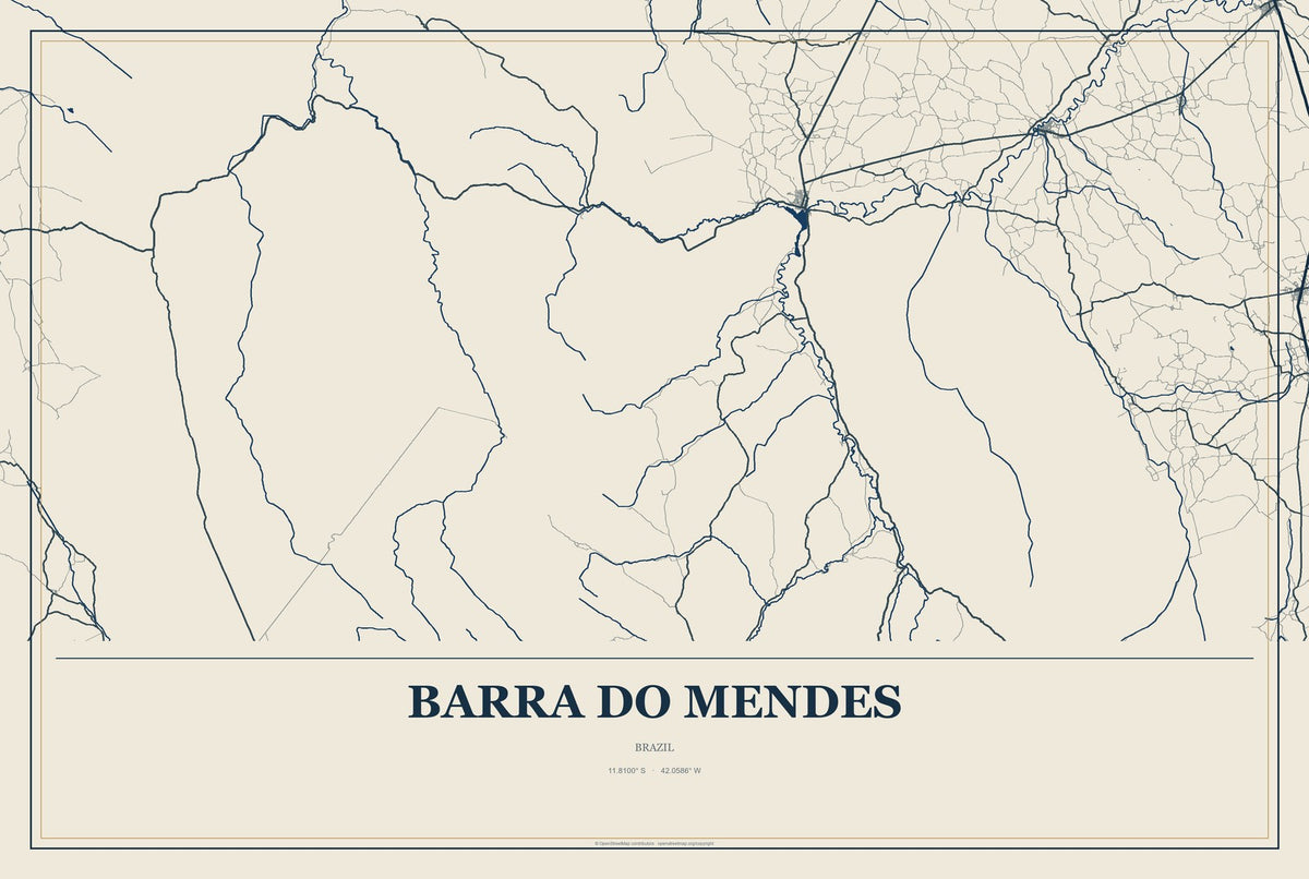 Barra do Mendes, Brazil City Map Aluminum Sign in Coastal Cutout style