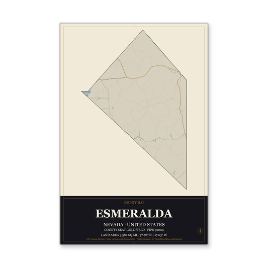 Esmeralda County, Nevada Map Aluminum Sign in Museum Plaque style