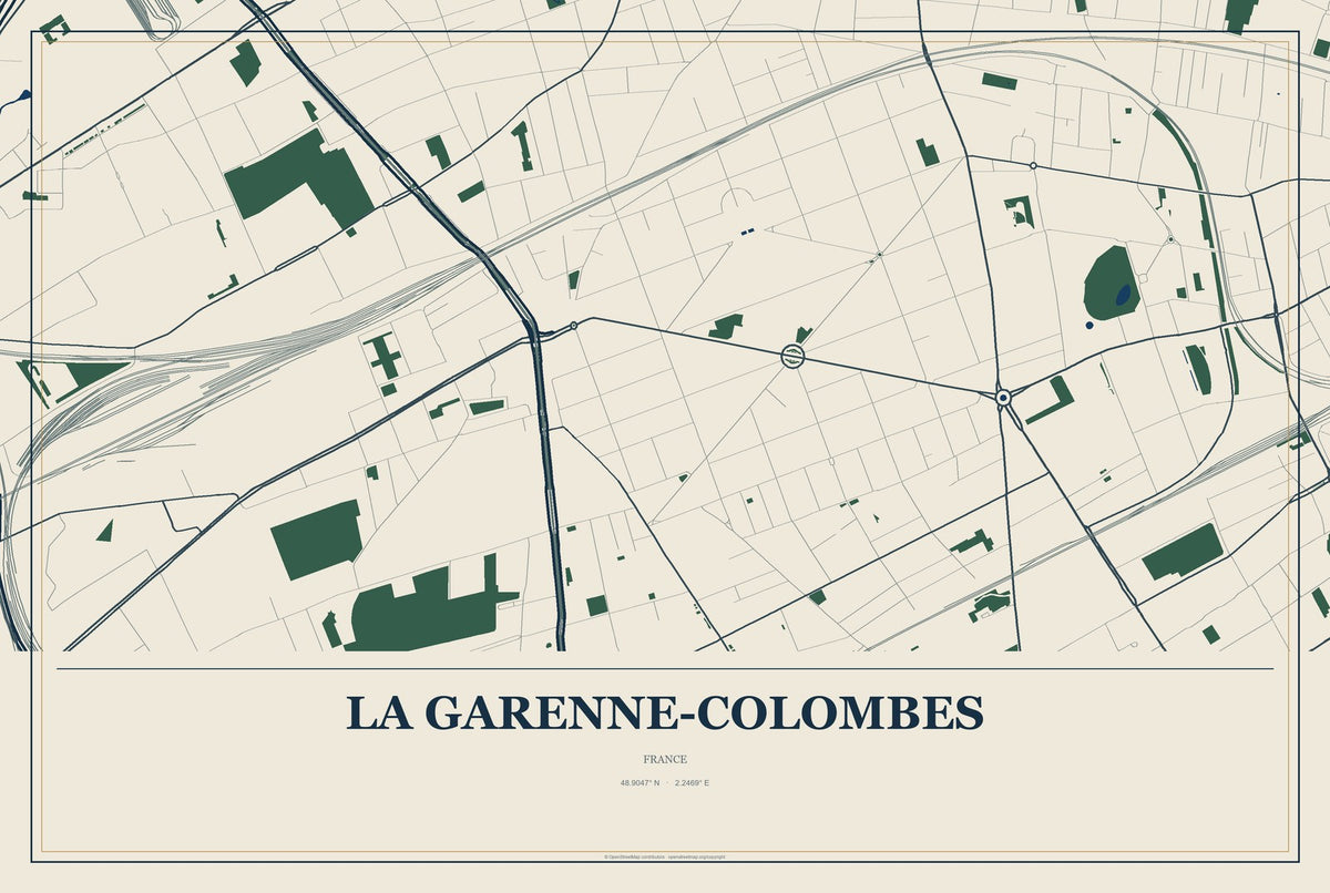 La Garenne-Colombes, France City Map Aluminum Sign in Coastal Cutout style