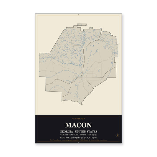 Macon County, Georgia Map Aluminum Sign in Museum Plaque style