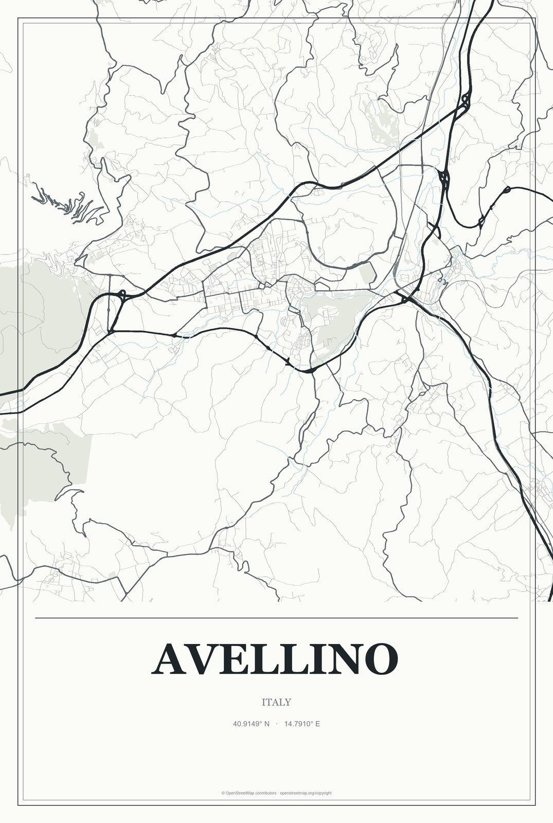 Avellino, Italy City Map Aluminum Sign in Gallery Air style