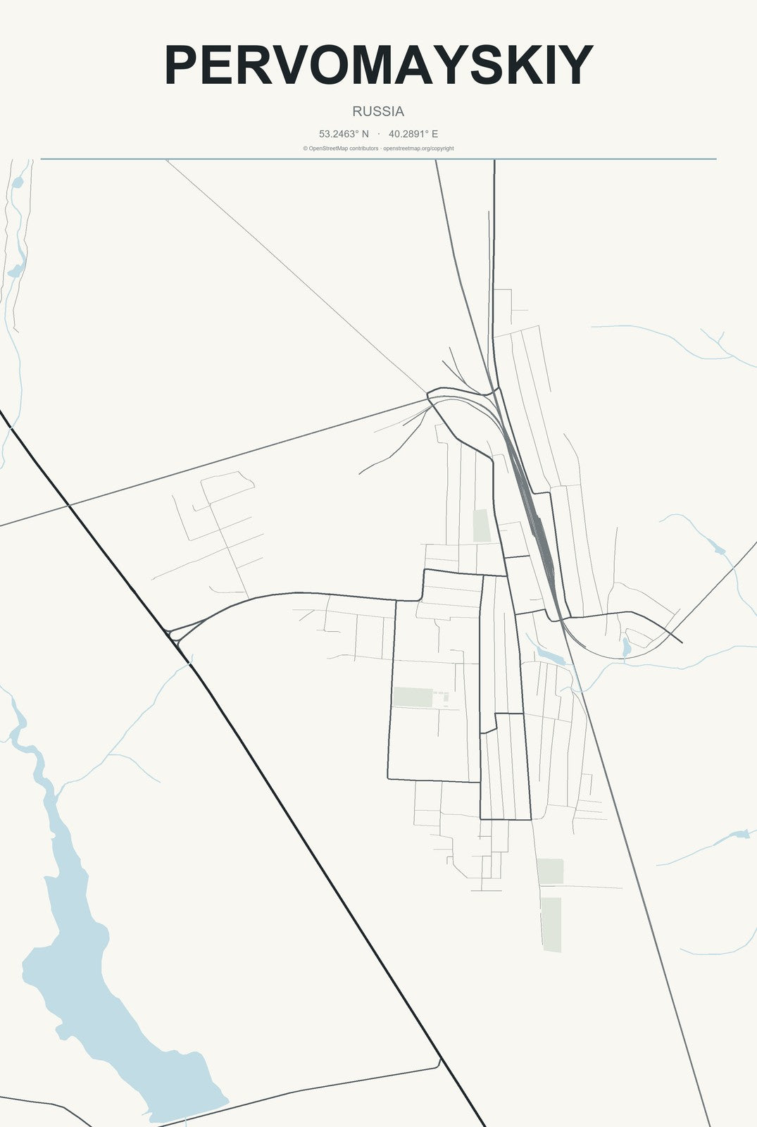Pervomayskiy, Zabaykalskiy (Transbaikal) Kray, Russia City Map Aluminum Sign in Headline Atlas style