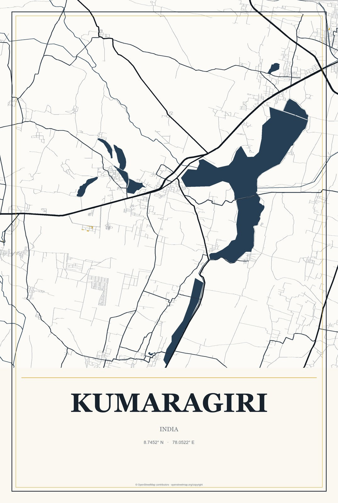 Kumaragiri, India City Map Aluminum Sign in Citrine Modern style