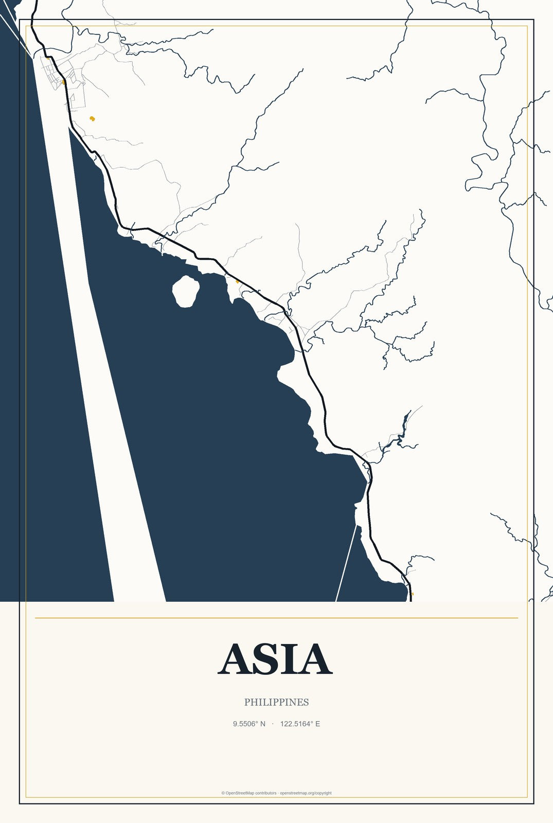 Asia, Philippines City Map Aluminum Sign in Citrine Modern style
