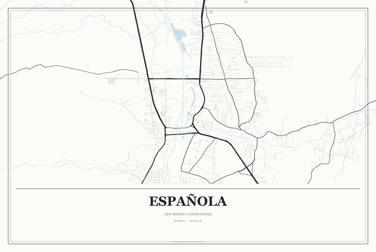 Española, New Mexico City Map Aluminum Sign in Gallery Air style