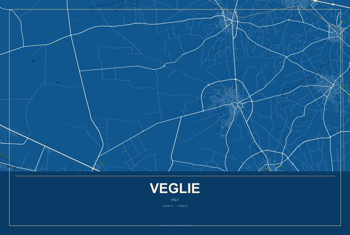 Veglie, Italy City Map Aluminum Sign in Harbor Cobalt style