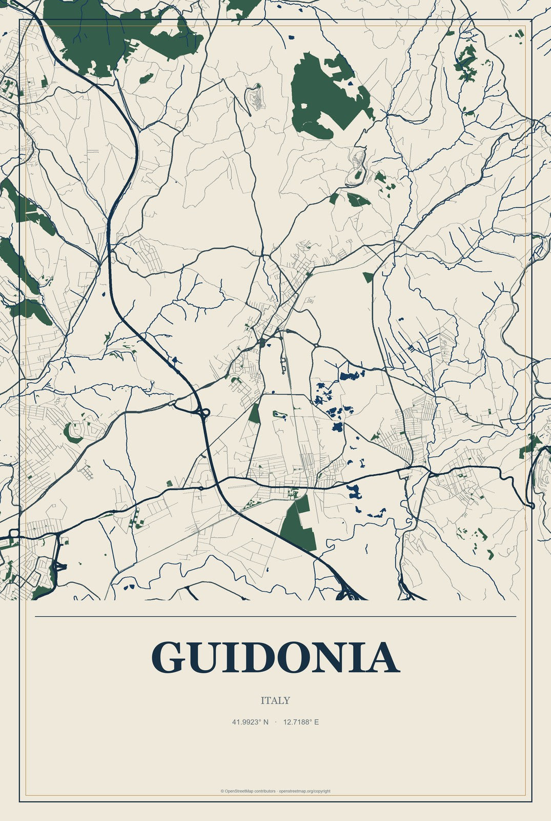 Guidonia, Italy City Map Aluminum Sign in Coastal Cutout style