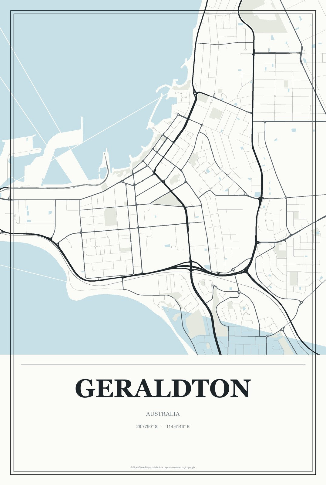 Geraldton, Australia City Map Aluminum Sign in Gallery Air style