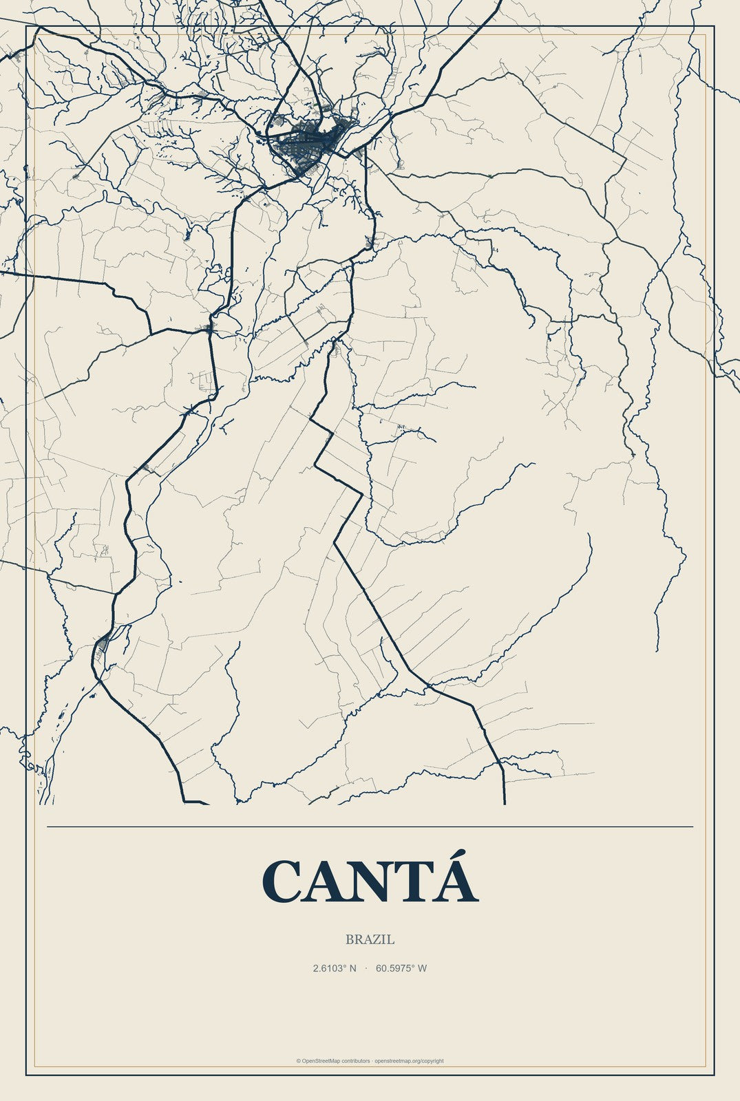 Cantá, Brazil City Map Aluminum Sign in Coastal Cutout style