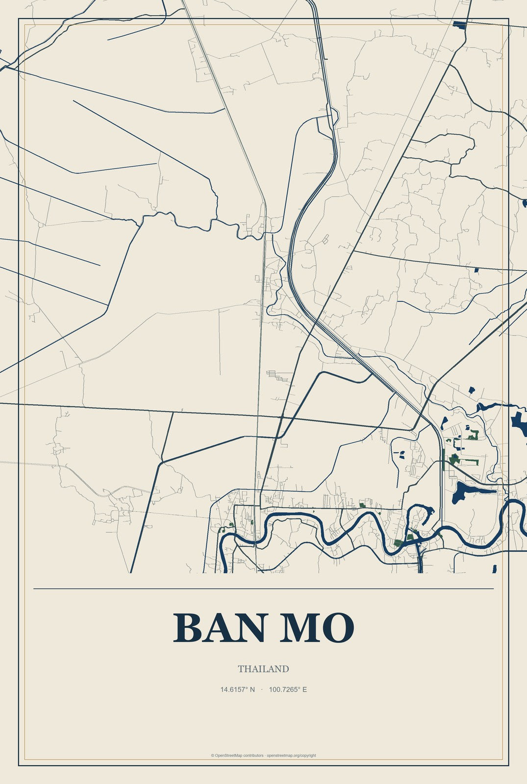 Ban Mo, Thailand City Map Aluminum Sign in Coastal Cutout style