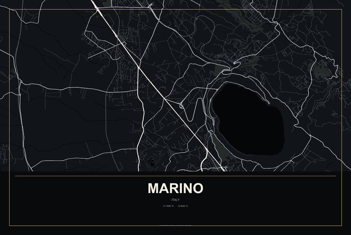 Marino, Italy City Map Aluminum Sign in Metropolitan Noir style