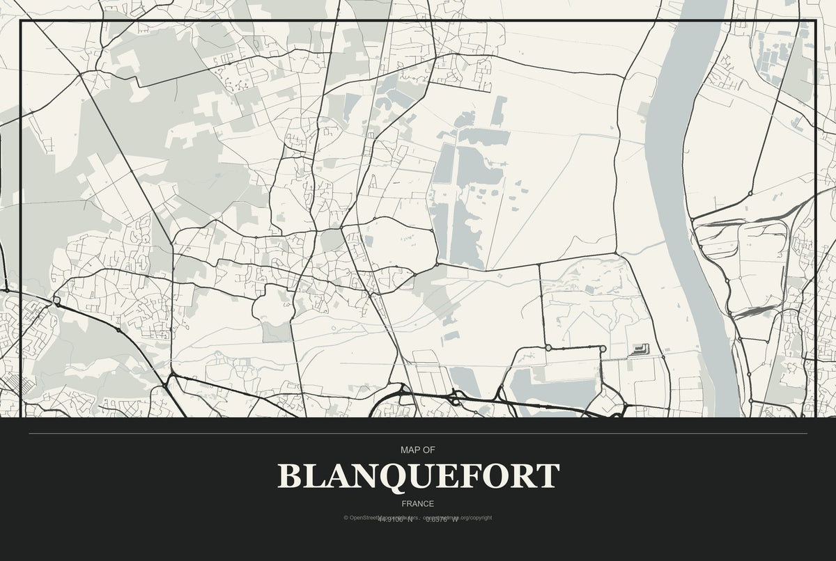 Blanquefort, France City Map Aluminum Sign in Museum Plaque style