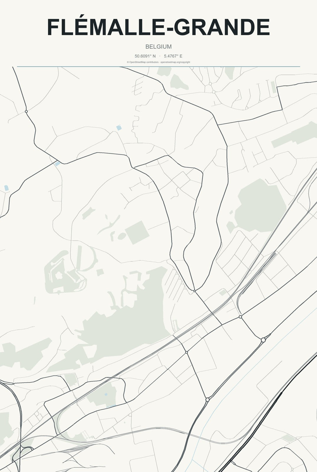 Flémalle-Grande, Belgium City Map Aluminum Sign in Headline Atlas style