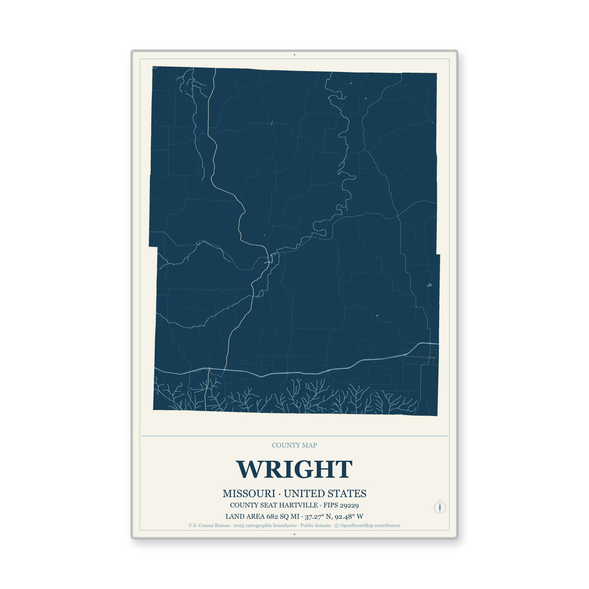 Wright County, Missouri Map Aluminum Sign in Coastal Cutout style