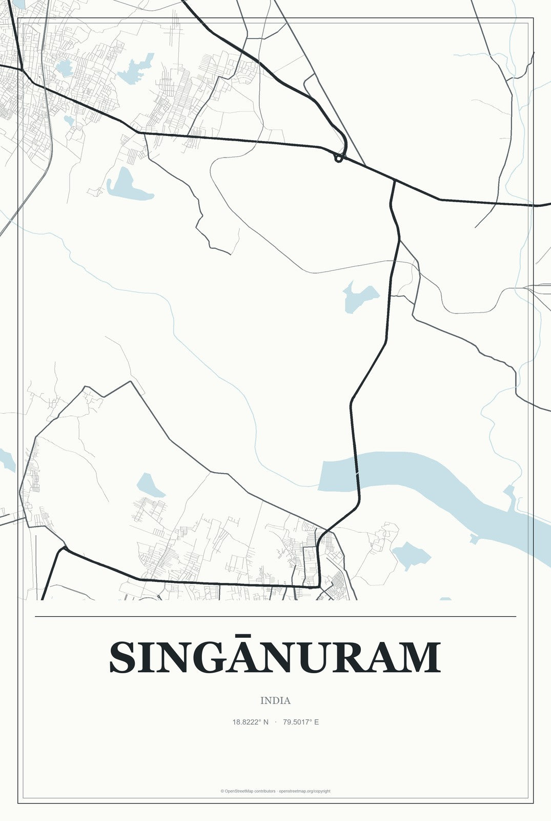 Singānuram, India City Map Aluminum Sign in Gallery Air style