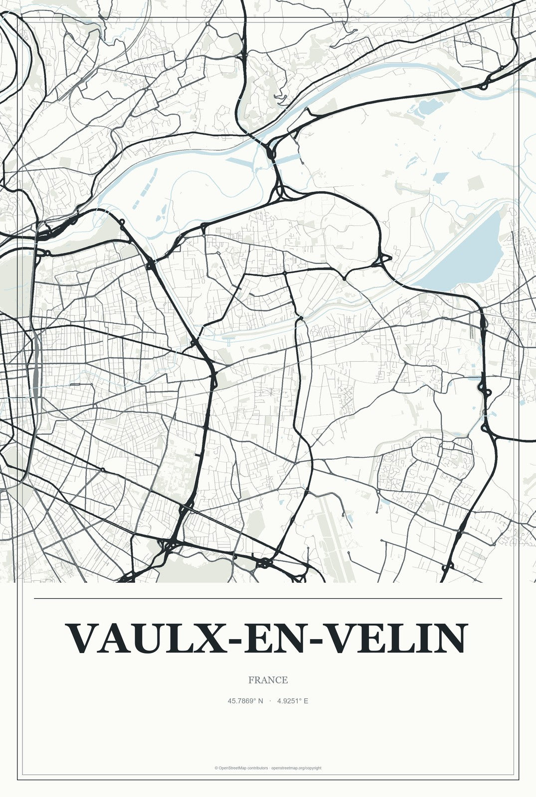 Vaulx-en-Velin, France City Map Aluminum Sign in Gallery Air style