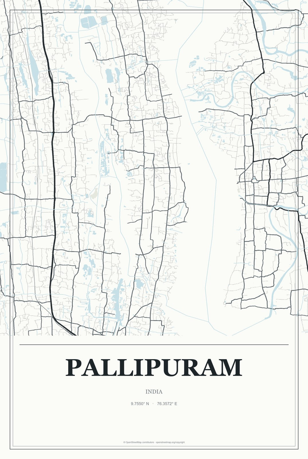 Pallipuram, India City Map Aluminum Sign in Gallery Air style