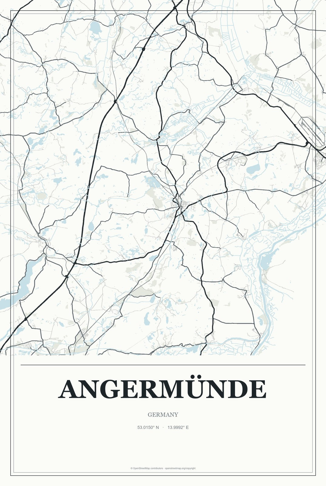 Angermünde, Germany City Map Aluminum Sign in Gallery Air style