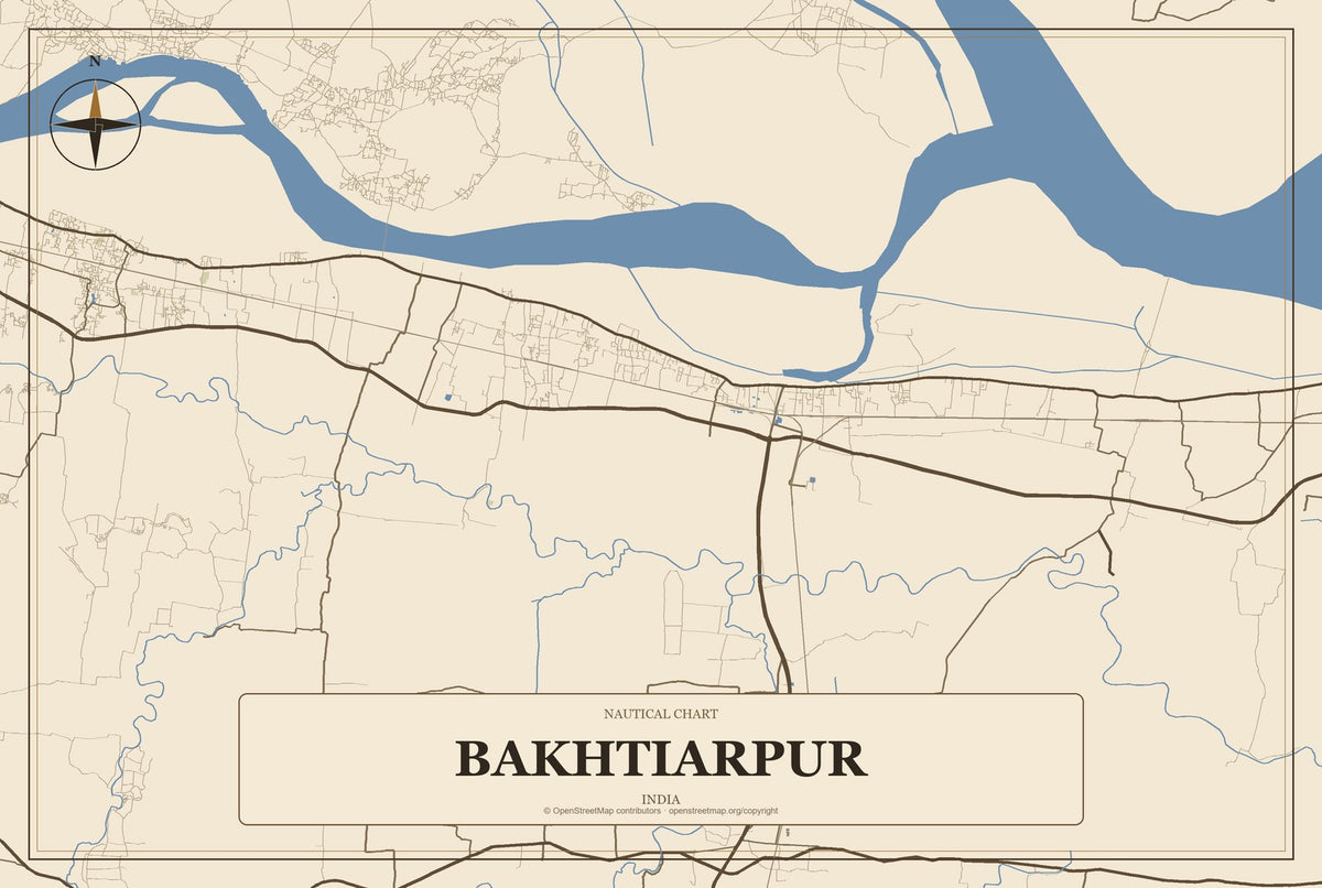 Bakhtiarpur, India City Map Aluminum Sign in Heritage Nautical style