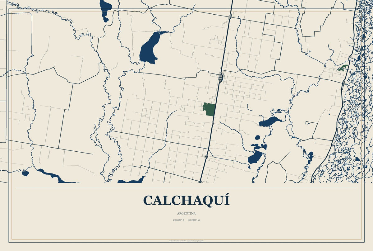 Calchaquí, Argentina City Map Aluminum Sign in Coastal Cutout style