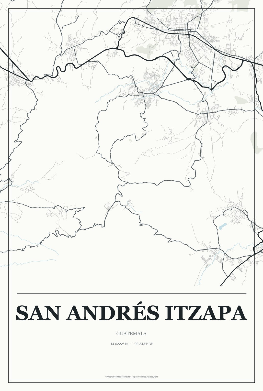 San Andrés Itzapa, Guatemala City Map Aluminum Sign in Gallery Air style