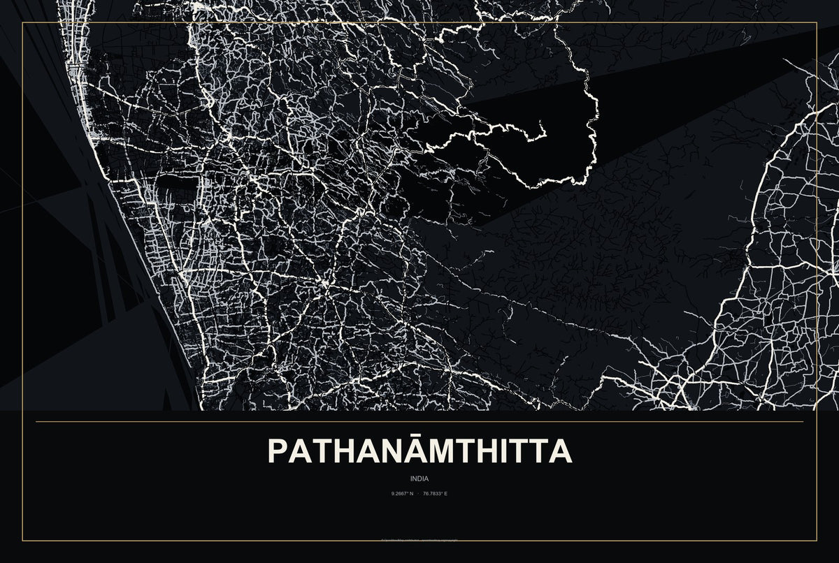 Pathanāmthitta, India City Map Aluminum Sign in Metropolitan Noir style