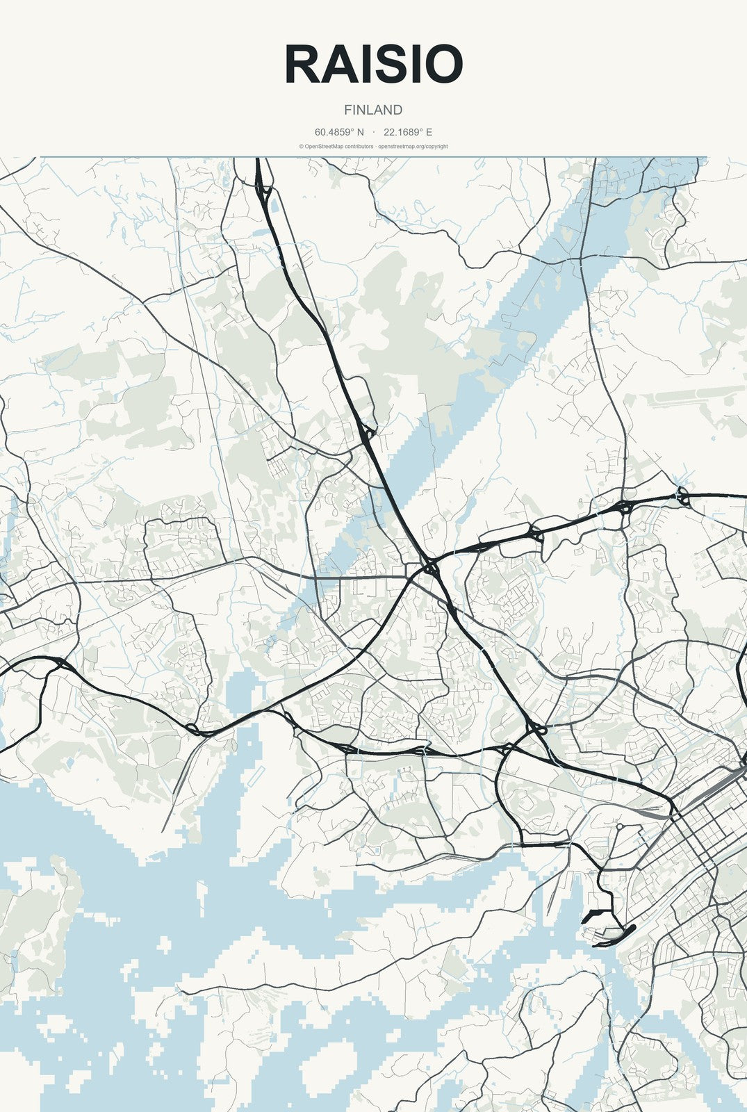 Raisio, Finland City Map Aluminum Sign in Headline Atlas style